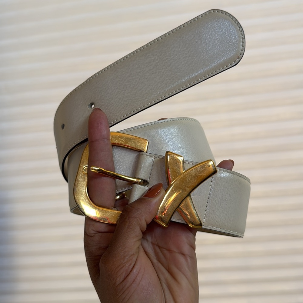 Paloma Picasso Vintage Gold Buckle Cream Belt - Picture 6 of 17